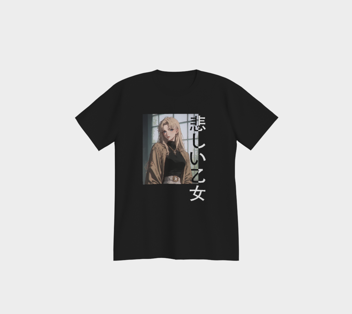 Fad Girl Aesthetic T-Shirt, Otaku Vaporwave Tee, Japanese Text Kanashii Otome Shirt for Melancholy Anime Fans, Soft Grunge Style Streetwear
